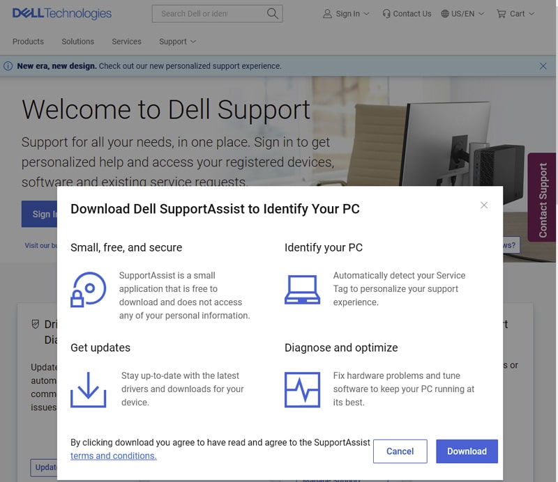 A screenshot of the SupportAssist app displaying the Dell service tag number, demonstrating how to find your Dell service tag number.