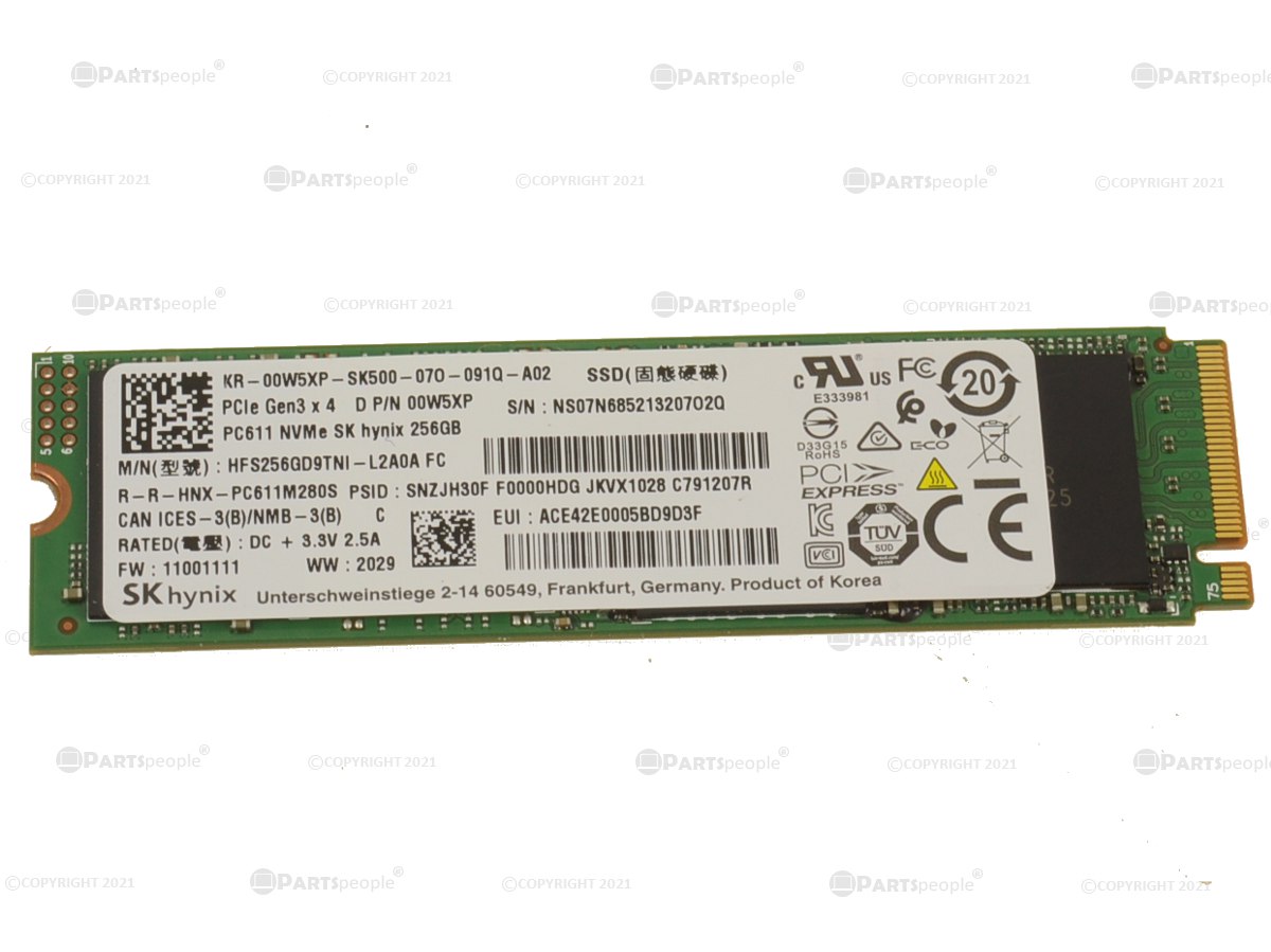 SK Hynix 256GB NVMe PCIE SSD Hard Drive M.2 2280 Card - 256GB - PC611 -  0W5XP w/ 1 Year Warranty