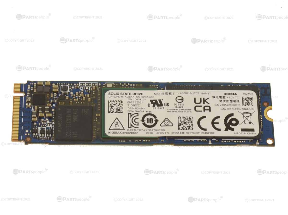 KIOXIA 1TB NVMe PCIE SSD Hard Drive M.2 2280 Card - 1TB - 3N94F w/ 1 Year  Warranty