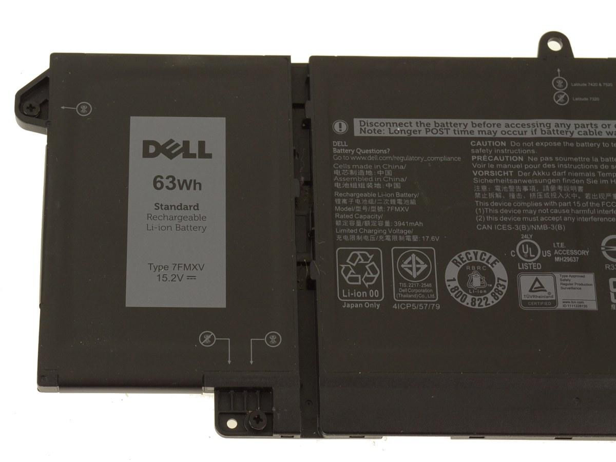 Dell OEM Latitude 5320 7320 7420 7520 63Wh Battery 7FMXV