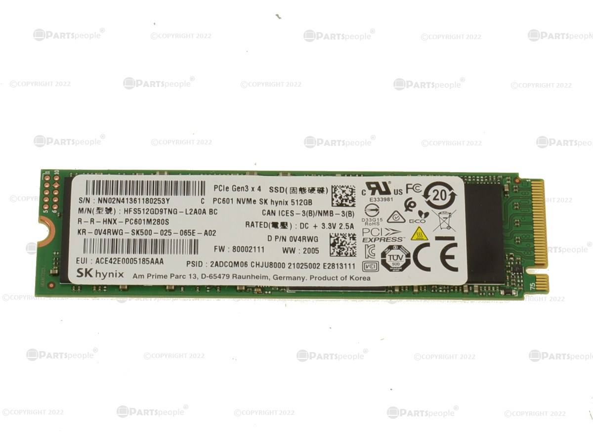 SK Hynix 512GB NVMe PCIE SSD Hard Drive M.2 2280 Card - 512GB - PC601 -  V4RWG w/ 1 Year Warranty
