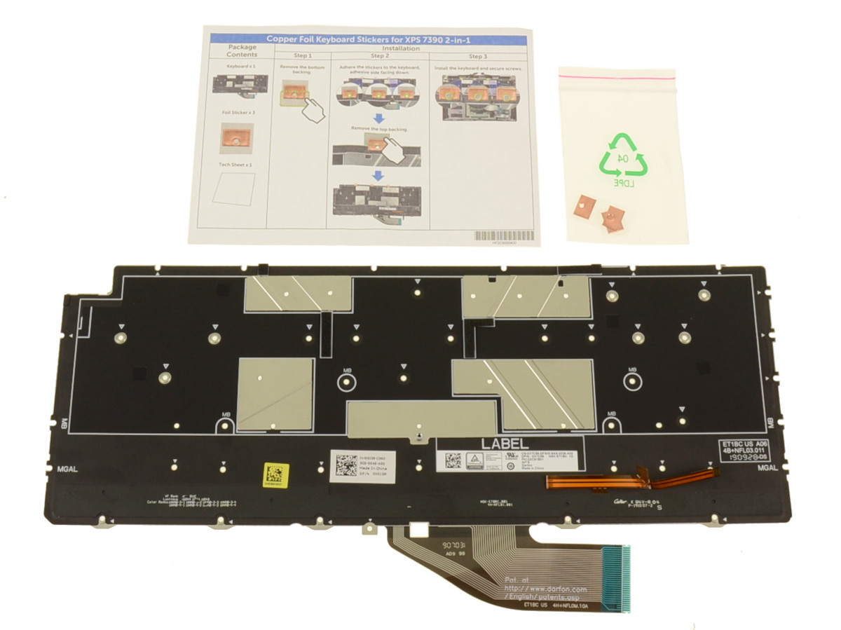 Clavier 7390 pour Dell XPS 13 7390 9310 2 en 1, disposition