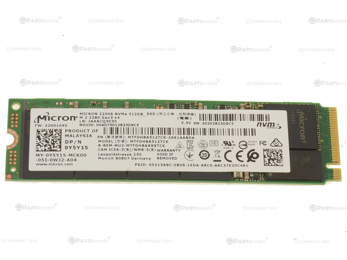 Micron 512GB NVMe PCIE SSD M.2 2280 Card Hard Drive Y5Y15